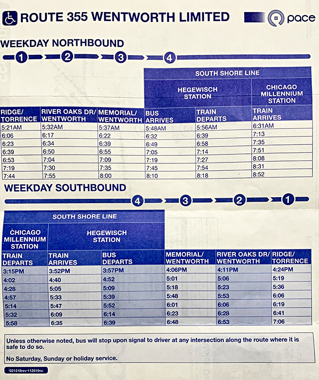Pace Bus Route 355 Wentworth Limited needs increased ridership to