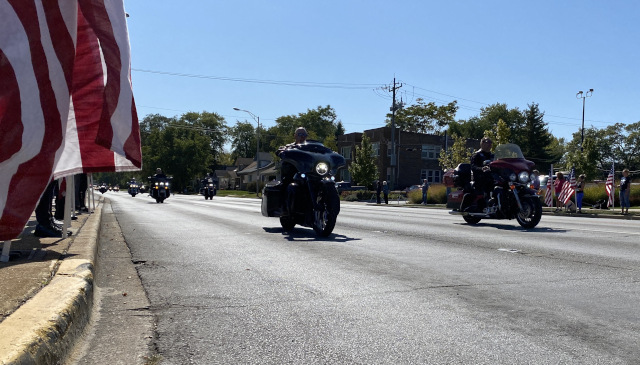 The procession included Legion Riders, who consider firefighters and police officers fellow veterans of a sort. (Photo: Melanie Jongsma)