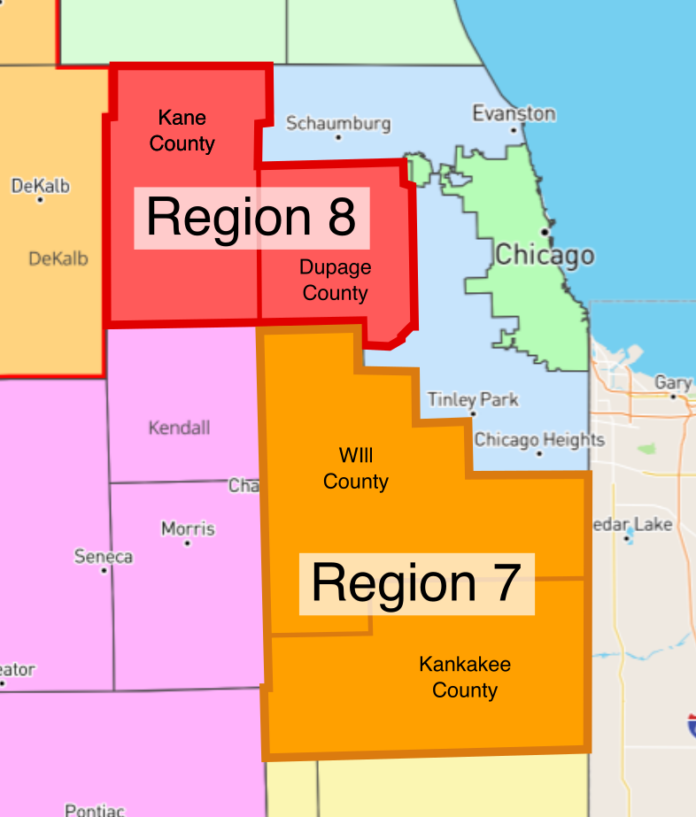 IL Region 7 & 8 COVID map