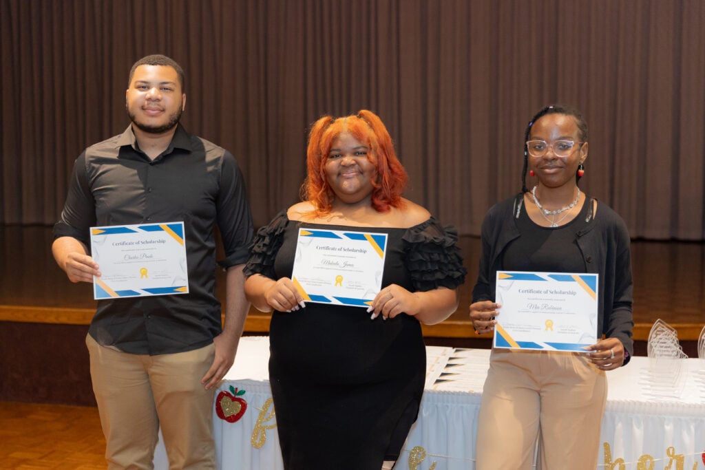 (From L to R): Scholarship Award Recipients Charles Prude, Makeela James, and Mia Robinson. (Photo: Quinton R. Arthur)